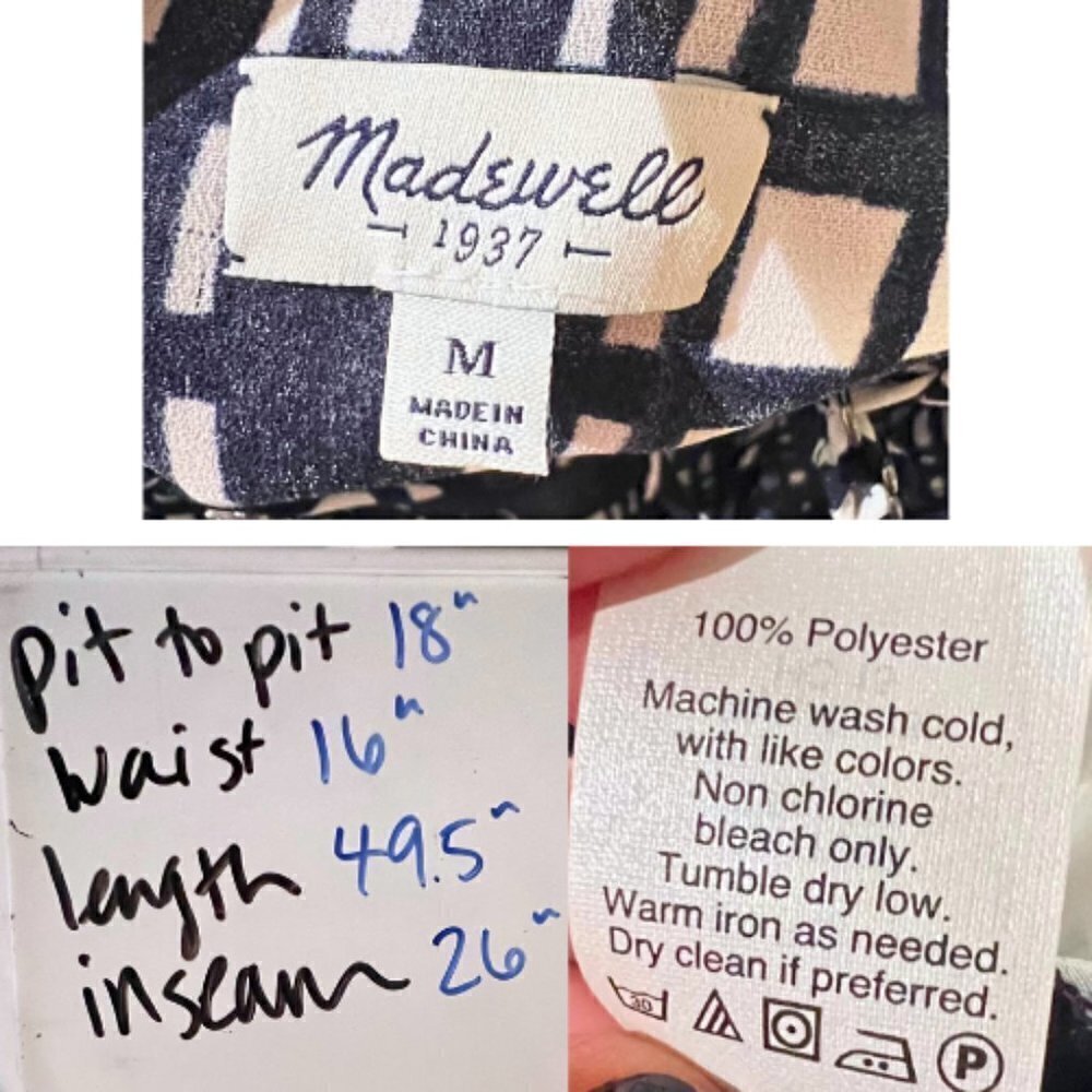 MADEWELL Navy & White Brushstroke Plaid Faux Wrap Cami Jumpsuit Size M - Picture 12 of 12